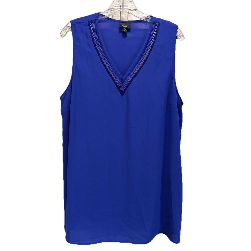 Mossimo Blue V‎ Neck Sleeveless Chiffon Beaded Blouse Size XXL